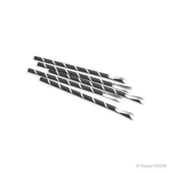 Löffeltrinkhalme - Papier - 125 Stück - schwarz/weiß gestreift - 8 x 200 mm 