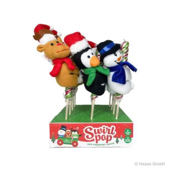 Christmas Swirl Lollipops 24 x 50 g mit Weihnachts-Plüschfiguren 