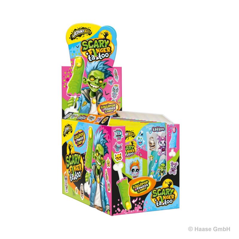 Johny Bee Scary Finger Tattoo Lollipop & Powder Candy 18 x 31g 