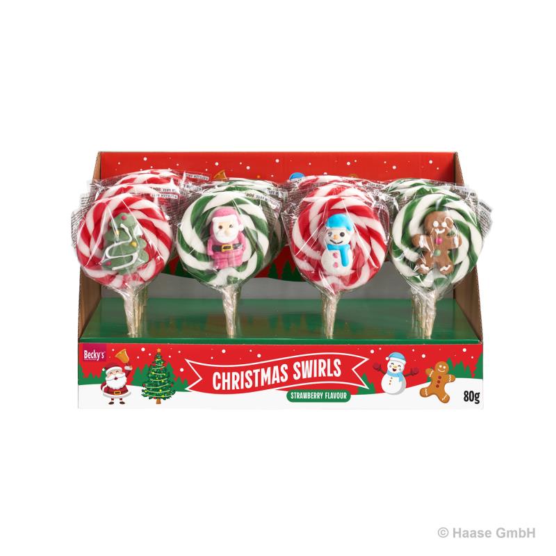 Christmas Swirl Lollipops 24 x 80 g mit 4 Weihnachts-Motiven 